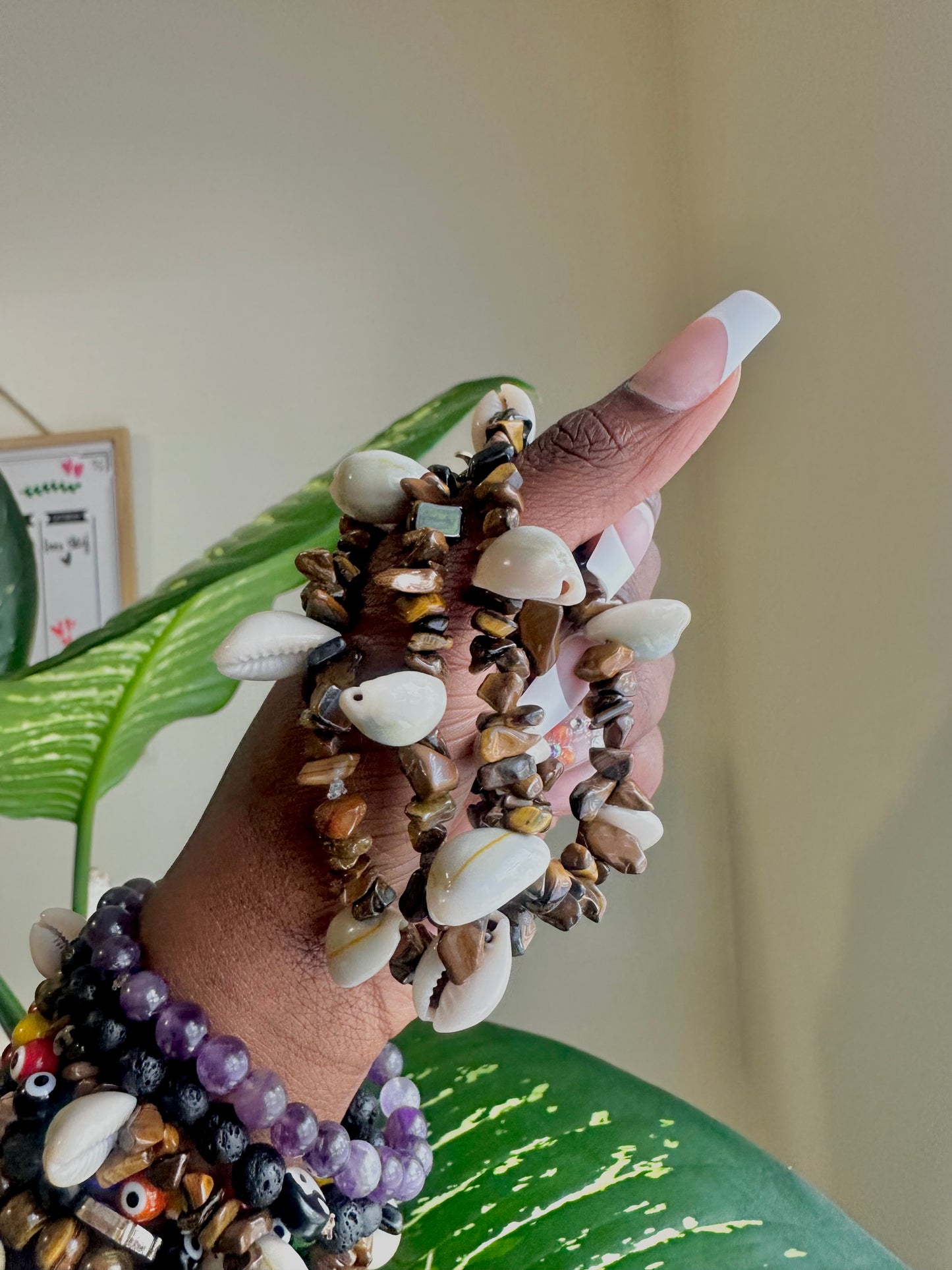 Tigers Eye and Cowrie Shell Crystal Bracelet