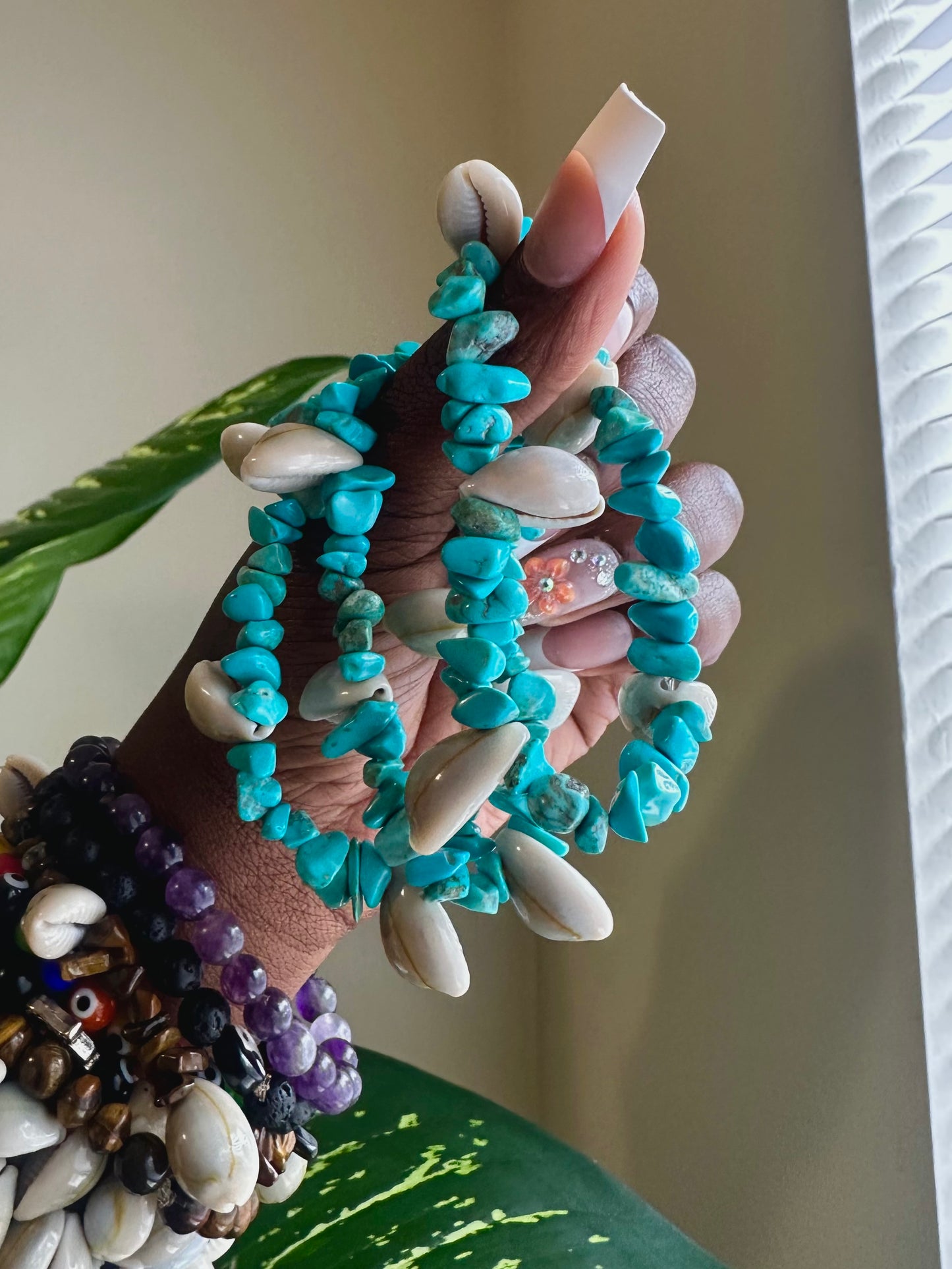 Wagnerite and Cowrie Shell Crystal Bracelet