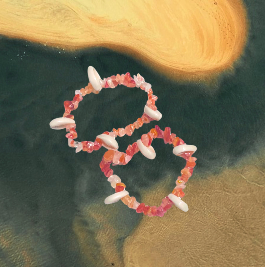 Red Agate & Cowrie Shell Bracelet